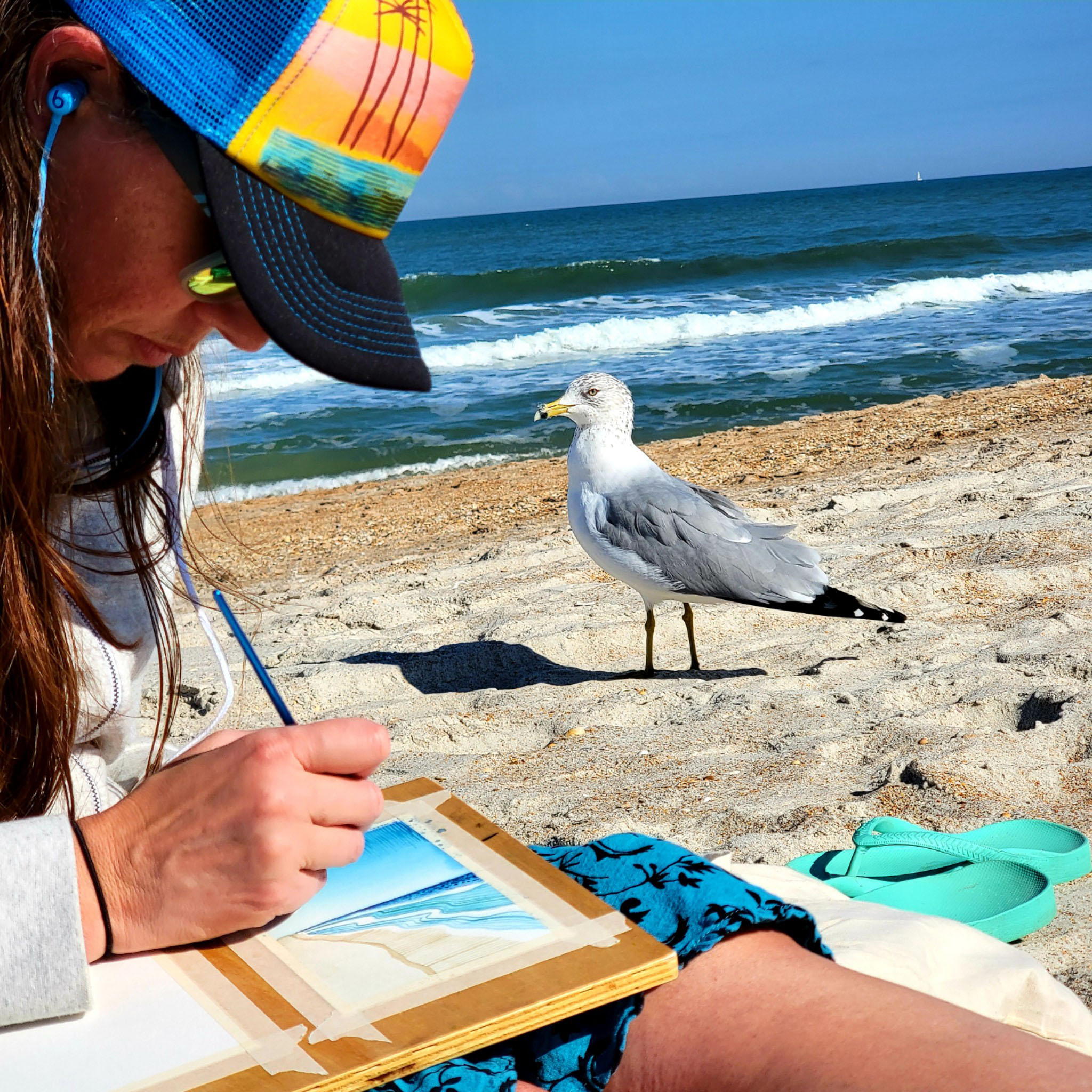 Artist Debra Lanning Painting on the Beach