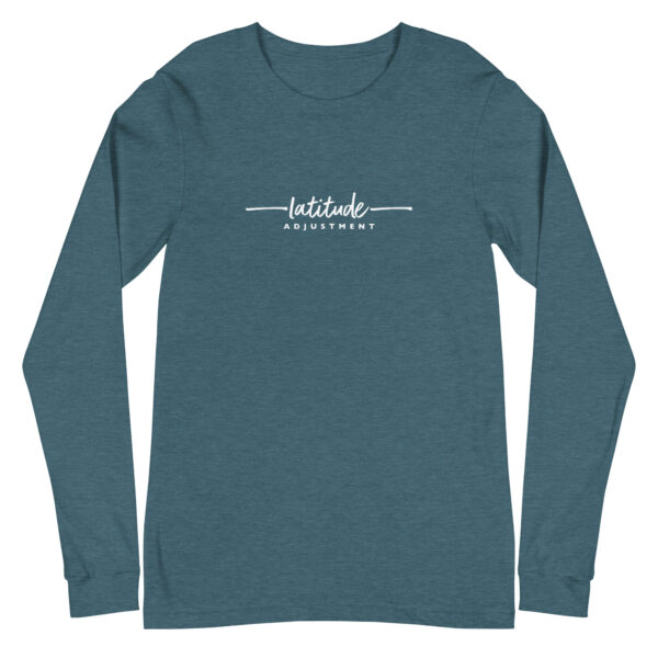 Latitude Adjustment Unisex Long Sleeve Tee in heather deep teal from Wander with Direction