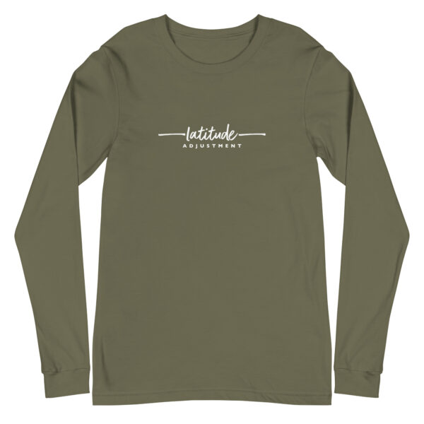 Latitude Adjustment Unisex Long Sleeve Tee in military green from Wander with Direction