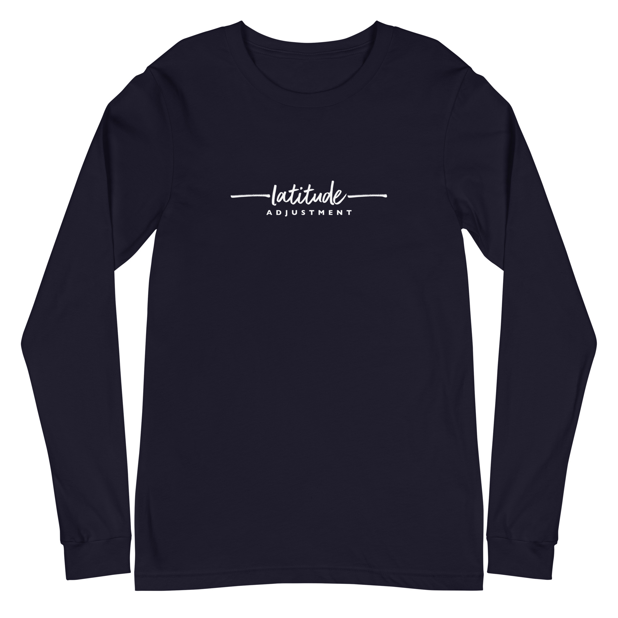 Latitude Adjustment Unisex Long Sleeve Tee in navy from Wander with Direction