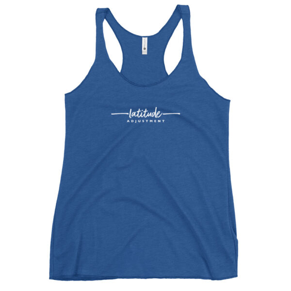 Latitude Adjustment Women's Racerback Tank in vintage royal blue from Wander with Direction
