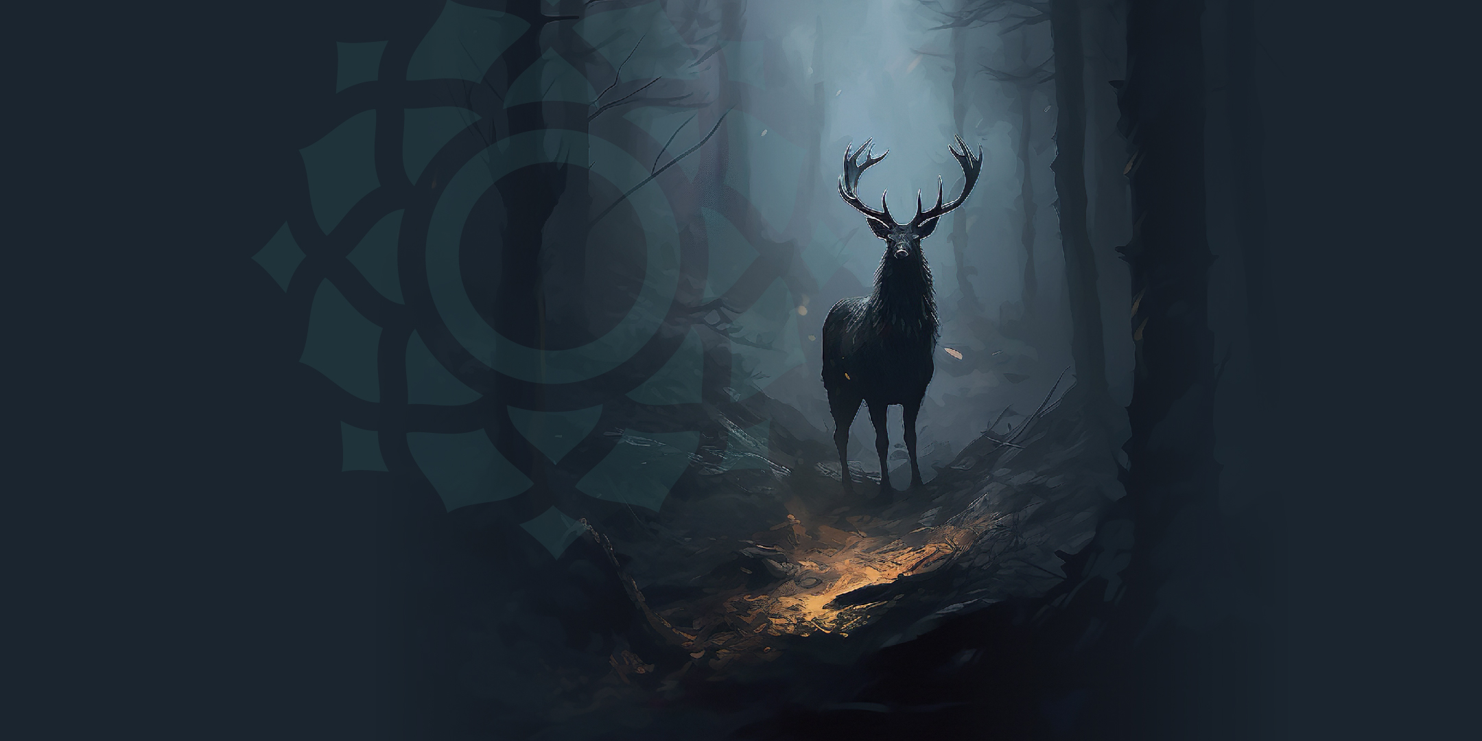 The Wild Hunt Banner of Deer Stag in the Woods.