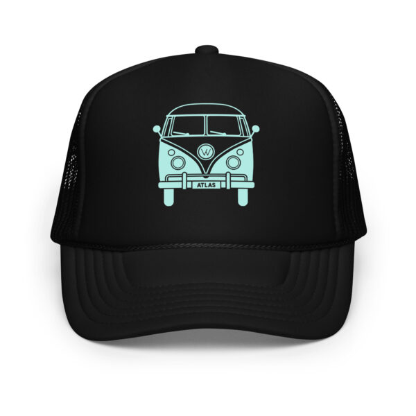 Solid Atlas VW Bus Trucker Hat in Black Front View