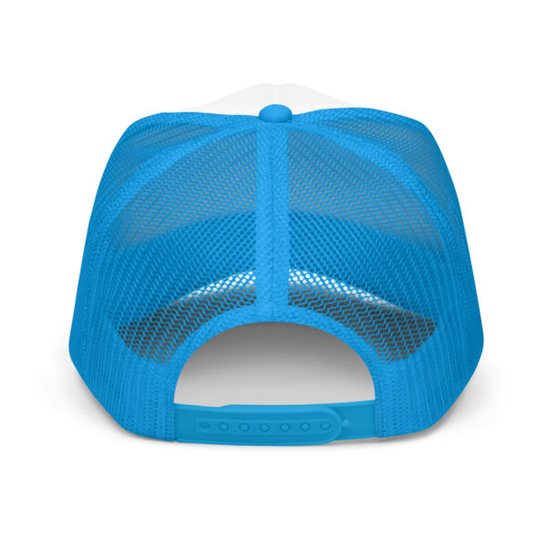 Back View of Two Tone Atlas VW Bus Trucker Hat in Bright Blue with White Front Panel