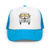Front View of Two Tone Atlas VW Bus Trucker Hat in Bright Blue with White Front Panel