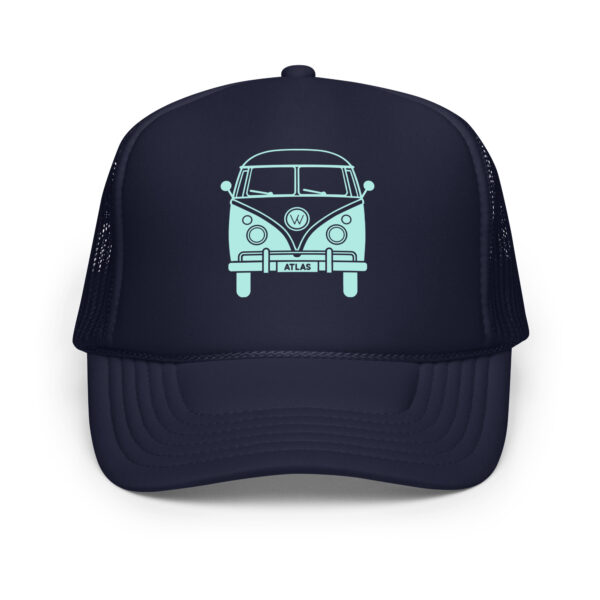 Solid Atlas VW Bus Trucker Hat in Blue Front View