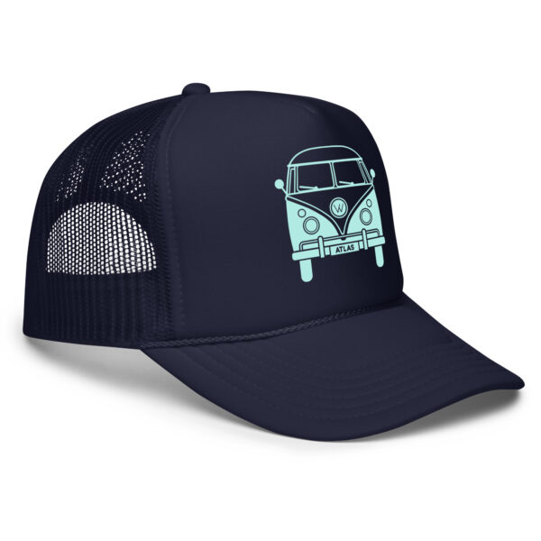Solid Atlas VW Bus Trucker Hat in Blue Side View