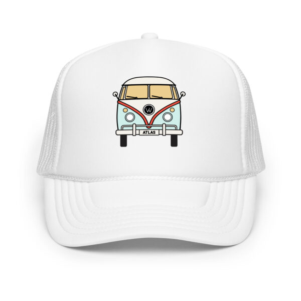 Solid Atlas VW Bus Trucker Hat in White Front View