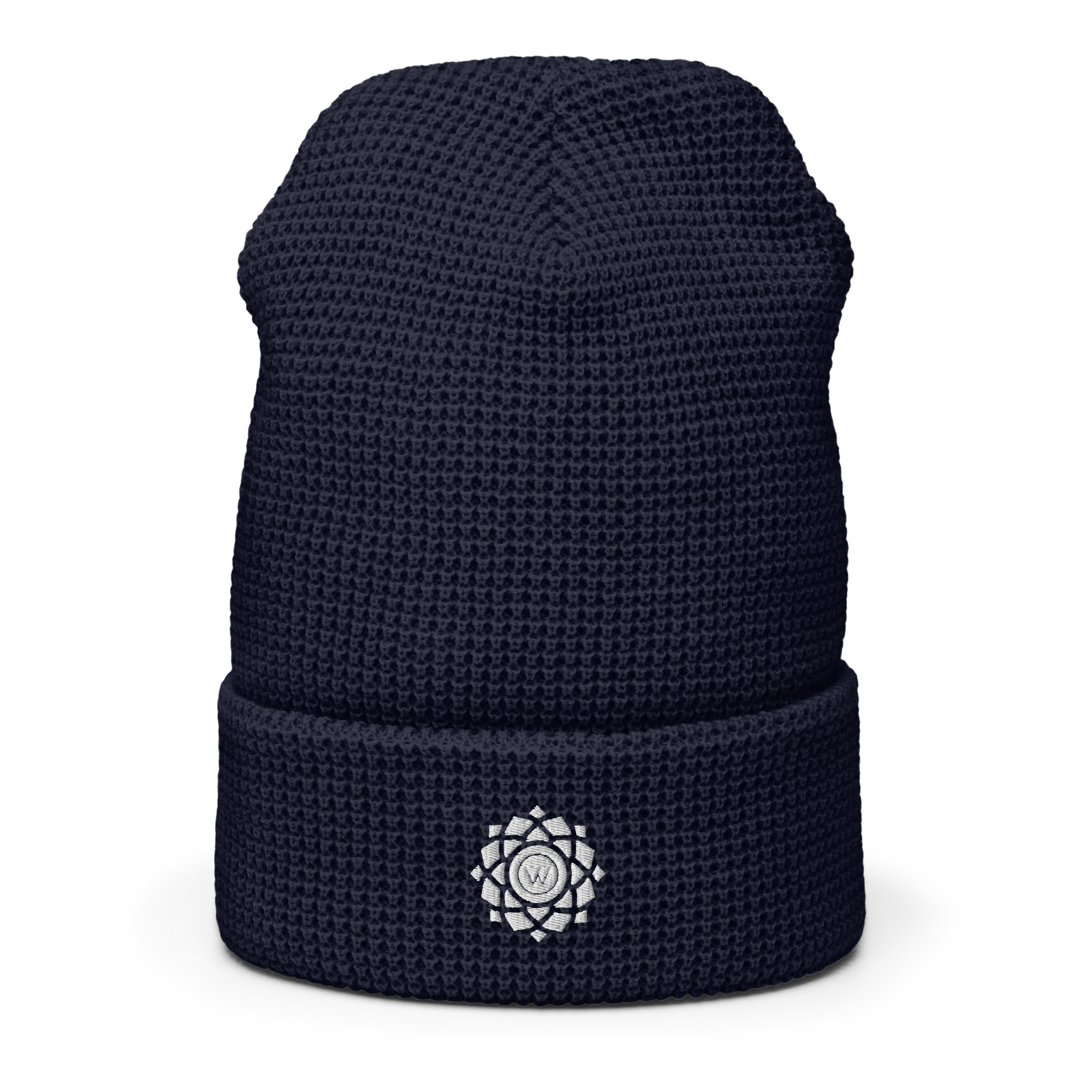Wander Waffle Hat in Navy Blue with White Embroidered Wander with Direction Mandela Icon