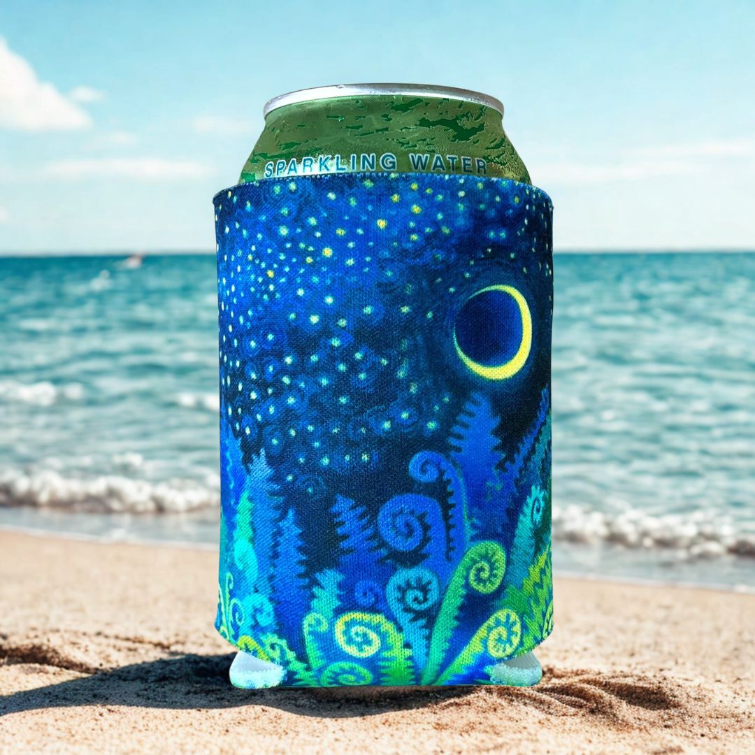 Ferns & Startdust Koozie on Beach